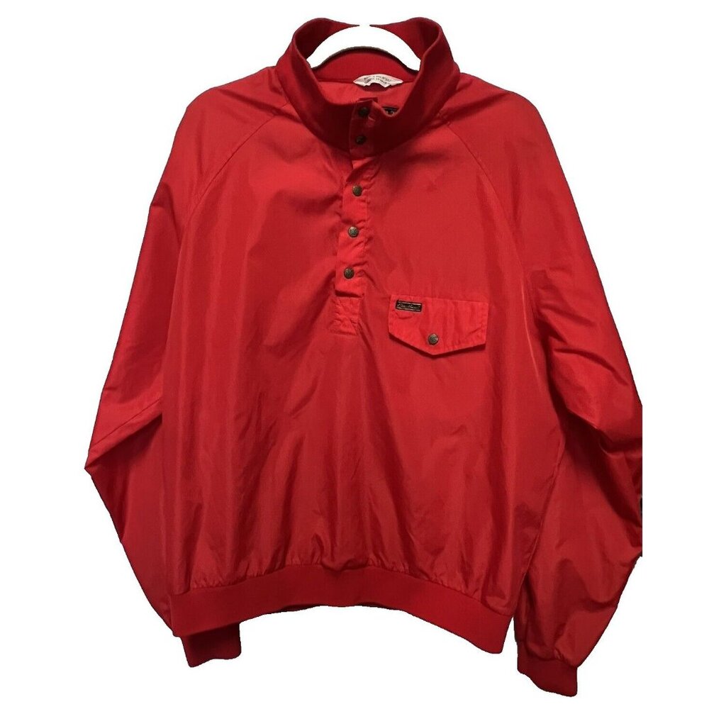 Eddie Bauer Mens Jacket Large Red Nylon Pullover‎ Windbreaker Pockets